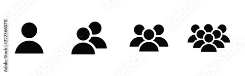 Growing groups of people illustrate concepts of growth collaboration community and teamwork using minimalist black icons