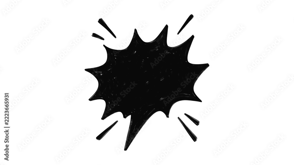 Black solid comic speech bubble explosion isolated on transparent background. Sharp starburst pop art action cloud frame for excitement, shout, surprise, exclamation, or sale announcements.