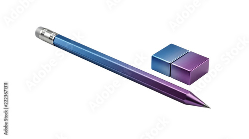 Blue and purple gradient pencil with matching erasers isolated on a