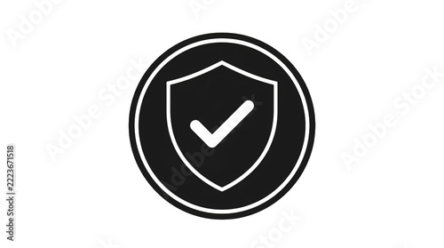 Black shield icon with check mark symbol isolated on transparent