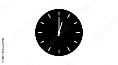Black clock icon showing one oclock isolated on transparent