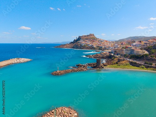 Castelsardo harbor and medieval hilltop castle in Sardinia, Italy