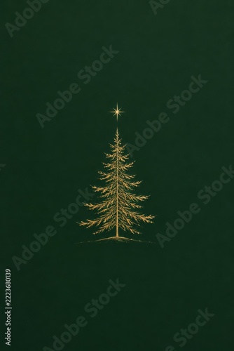 Minimal dark green Christmas card with a delicate golden tree and small star