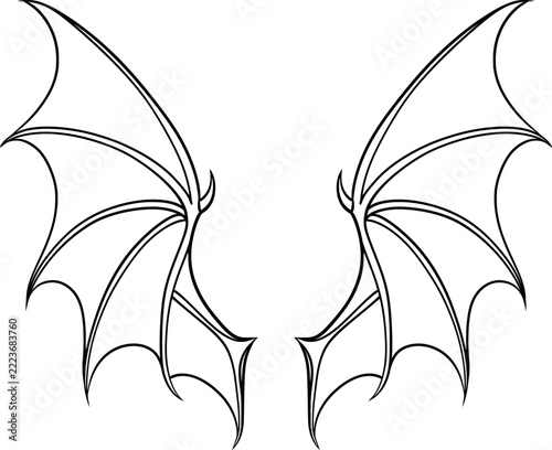 Dragon wings, demon wings outline art illustration