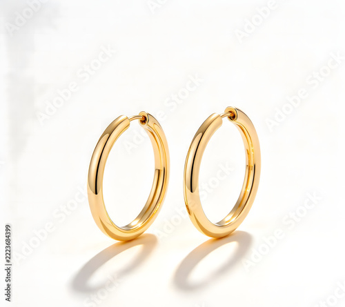Minimalist Gold Hoop Earrings Studio Shot Isolated on White Background