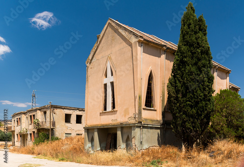 Ruined buildings in Borgo Baccarato, an abandoned rural village near Enna in inland Sicily, Italy