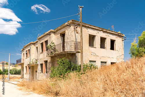 Ruined buildings in Borgo Baccarato, an abandoned rural village near Enna in inland Sicily, Italy