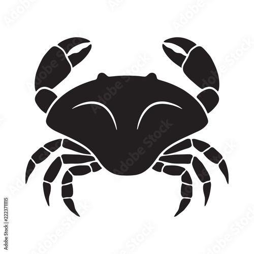 Black crab silhouette against a white background simple marine life depiction
