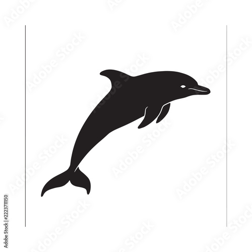 Black silhouette of a dolphin leaping against a white background