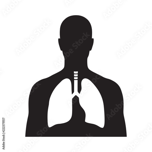 Human torso silhouette with visible lungs black and white graphic