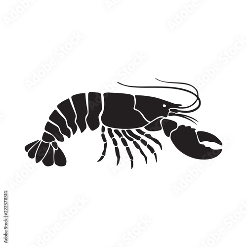 Black silhouette of a crawfish against a white background