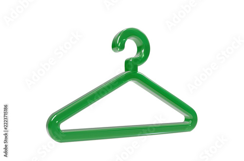A single empty green plastic clothes hanger for hanging shirts and coats