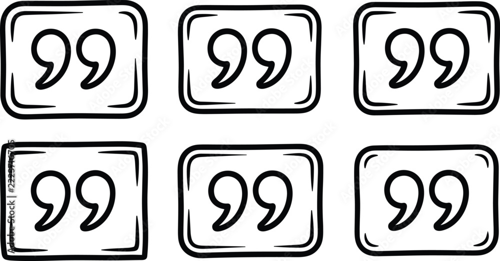 Fototapeta premium Set of six handdrawn quote mark icons in rounded rectangular frames
