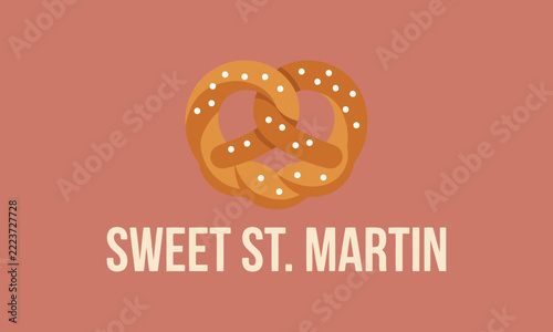 Pretzel with salt crystals text sweet st martin for bakery or snack promotion.