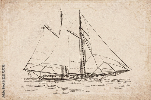 Vintage 19th Century American Sailing Yacht Estelle Illustration
