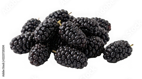 Fresh ripe black mulberries isolated on transparent background for
