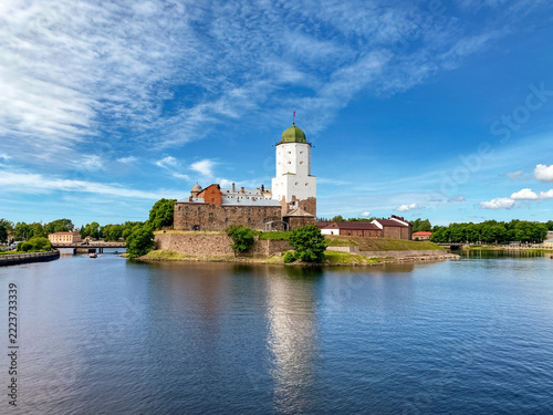 Vyborg Castle in summer against the background of water.