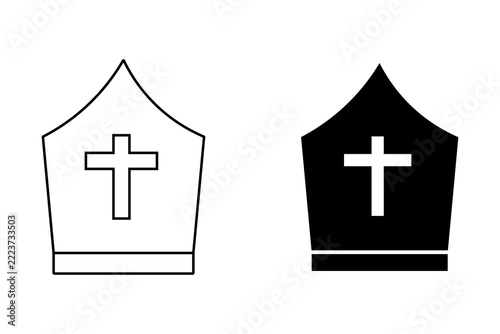 Obraz na plátně Black and white bishop mitre hat icons with christian cross symbols