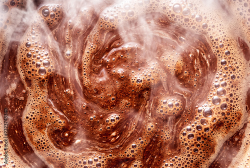 Town view of steaming hot chocolate