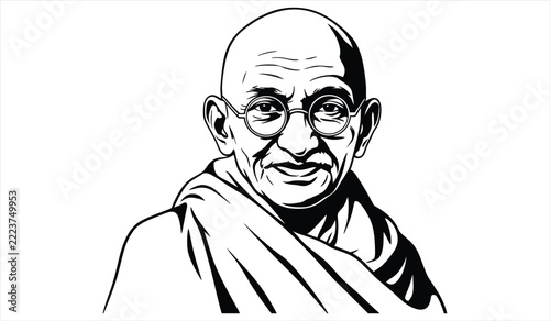 Fotografie Mahatma Gandhi portrait vector line art illustration for national hero commemora