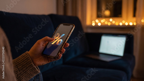 Online Finance: Hand Holding Phone with Percentage Symbol