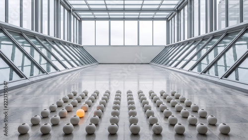Standing Out Unique Glowing Object in Modern Gallery