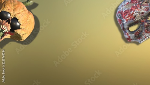 Halloween Skull Corner Background with Gold Gradient Copy Space