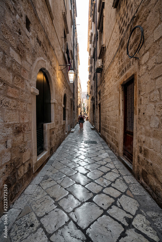 Narrow Stone Alley in Dubrovnik Old Town, Croatia
