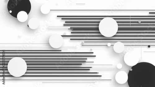 Abstract Geometric Composition: A minimalist design featuring overlapping circles and parallel lines in shades of gray and white, creating a sense of dynamic motion and modern aesthetic.