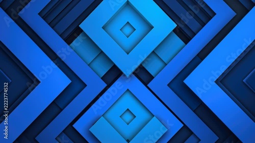 Blue Geometric Pattern: A striking abstract pattern composed of overlapping blue geometric shapes, creating a sense of depth and symmetry, perfect for modern design applications.