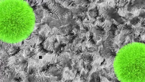 Abstract Green fur Sphere on Textured Gray Background