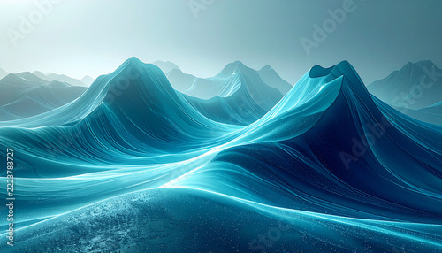 Glacial Mountain Range Landscape With Glowing Blue Ice Ridges And Ethereal Frozen Wilderness Atmosphere