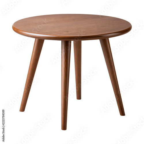Round Wooden Side Table Isolated on Transparent Background