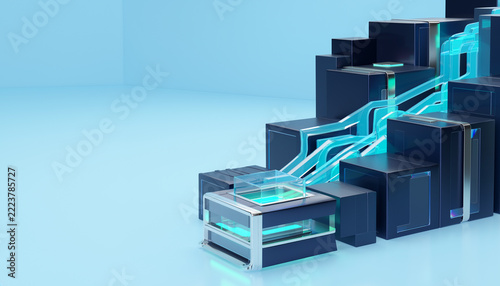 Futuristic Data Pipeline and Connected Systems with Glowing Blue Data Flows