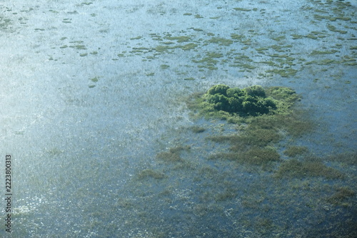 Fotografie Aerial View of a Lake with a Small Island