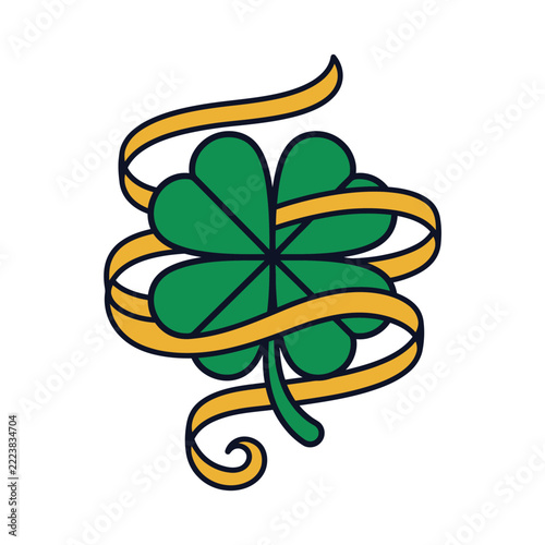 Shamrock Clover Icon Illustration with Decorative Ribbon Element