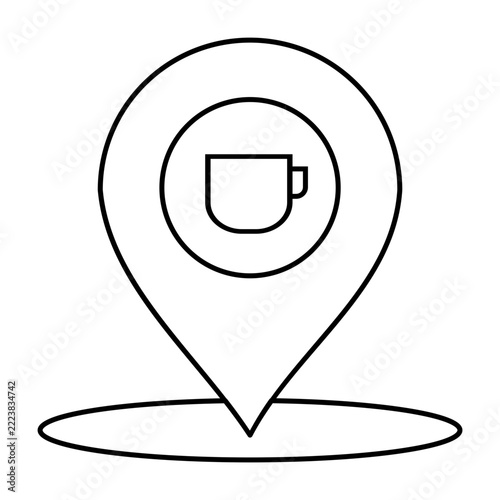 Coffee shop location pin line icon illustration for cafe finder, map navigation, coffee spot marker, and UI UX design