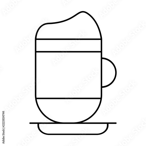 Cappuccino coffee cup with whipped foam line icon illustration for hot latte, espresso drink, cafe mug, and UI UX design