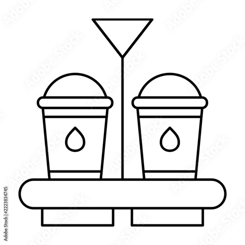 Two takeaway coffee cups in paper carrier holder line icon illustration for coffee delivery, cafe order, and UI UX design