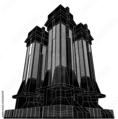 Urban City Of Skyscrapers Panorama Vector. Megalopolis City Landscape View. Illustration Of Construction Isolated On a White Background.
