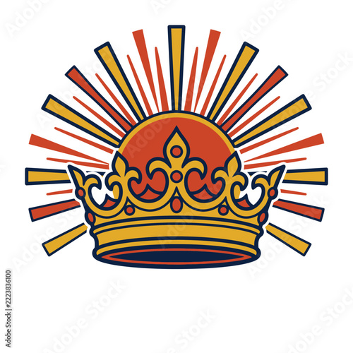 Crown with Sunburst Rays Vector Illustration for Royal Design