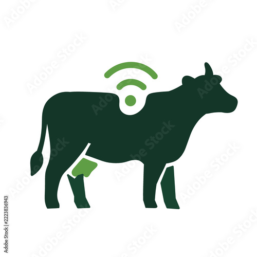 Livestock Management Icon with Connected Cow Sensor