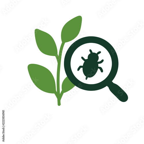 Pest Control Icon with Magnifying Glass Inspecting a Crop Pest