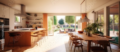 Modern Interior Design - Kitchen and Dining Area with Outdoor View.