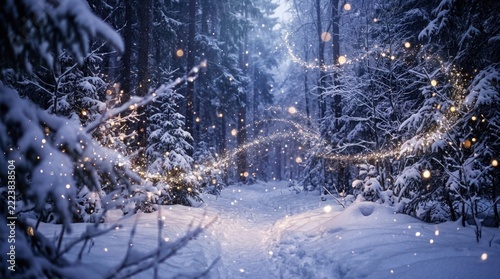 magical winter sparkle snow dust glowing light particles floating gracefully around