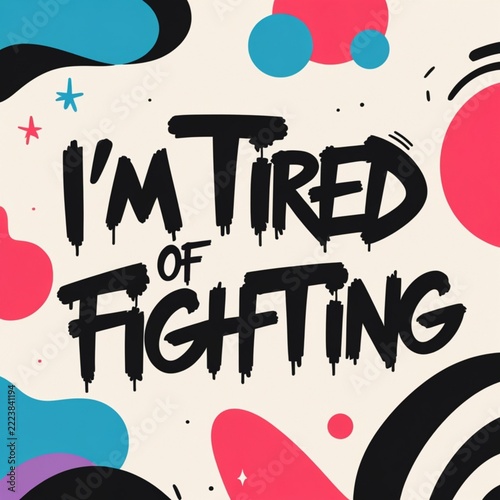 Im tired of fighting text design with colorful abstract shapes and