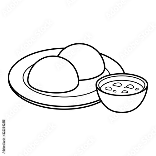 Nigerian Pounded Yam Black Outline Food Illustration