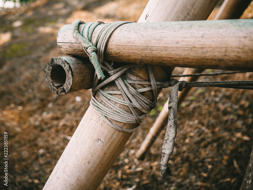 Traditional Bamboo Structure Bound Together with Weathered Natural Rope
