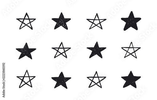 hand drawn doodle star shape icons collection vector set