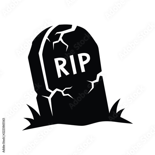 Black Gravestone Tombstone RIP Silhouette Isolated on White Background for Halloween